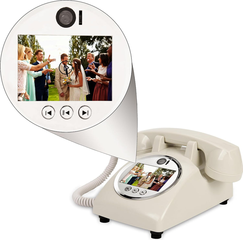 Video Audio Guest Book Wedding Phone,1080P HD Leave a Video Message Phone, Customized Video Messages, Ideal for a Variety of Memorable Party Occasions (White)