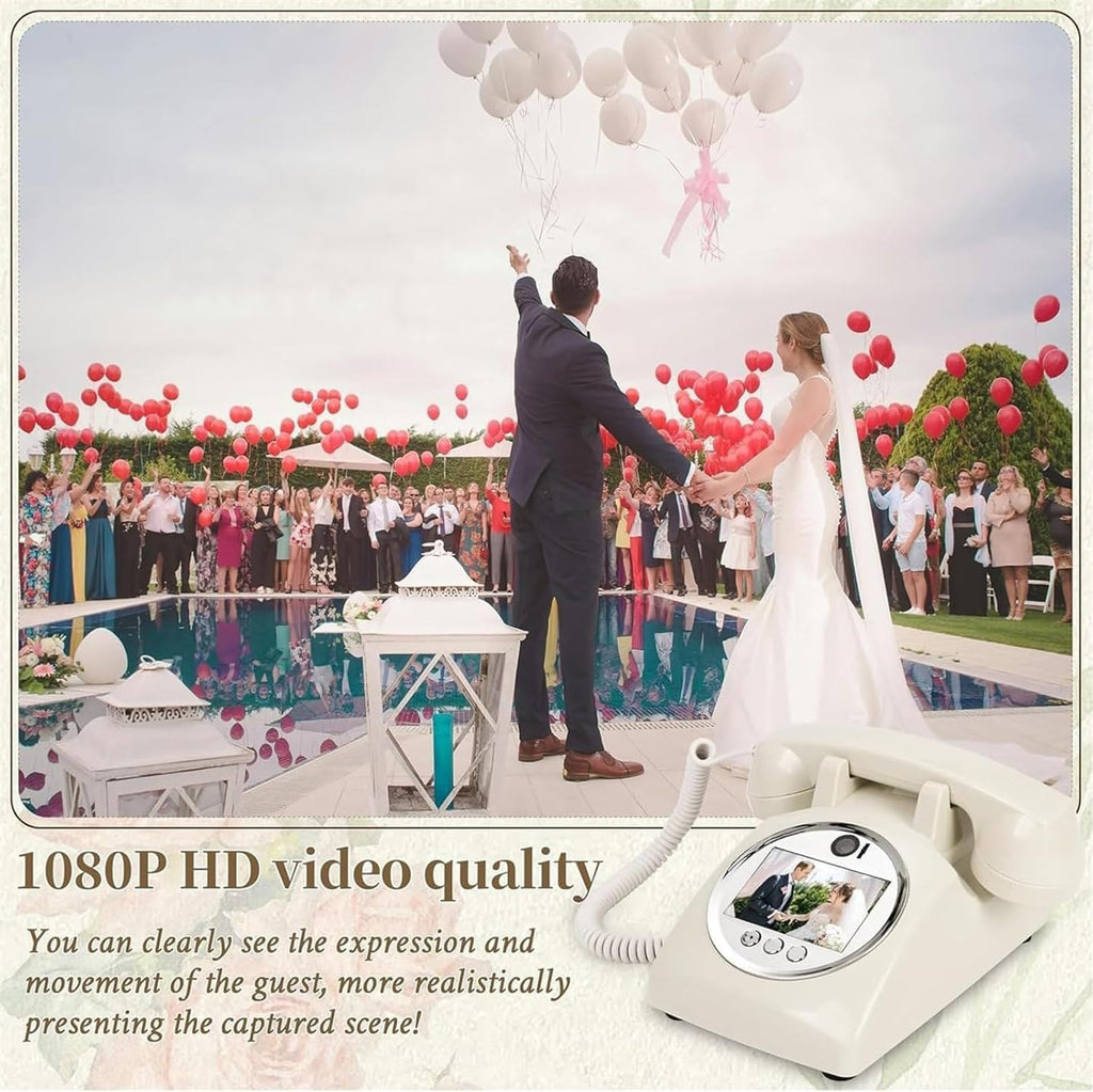 Video & Audio Guest Book, 1080p Retro Style Audio GuestBook Recorder, Video Guestbook Wedding Phone, Creative Record Customized Audio Messages with Lens Recording & 32G SD Card,Black
