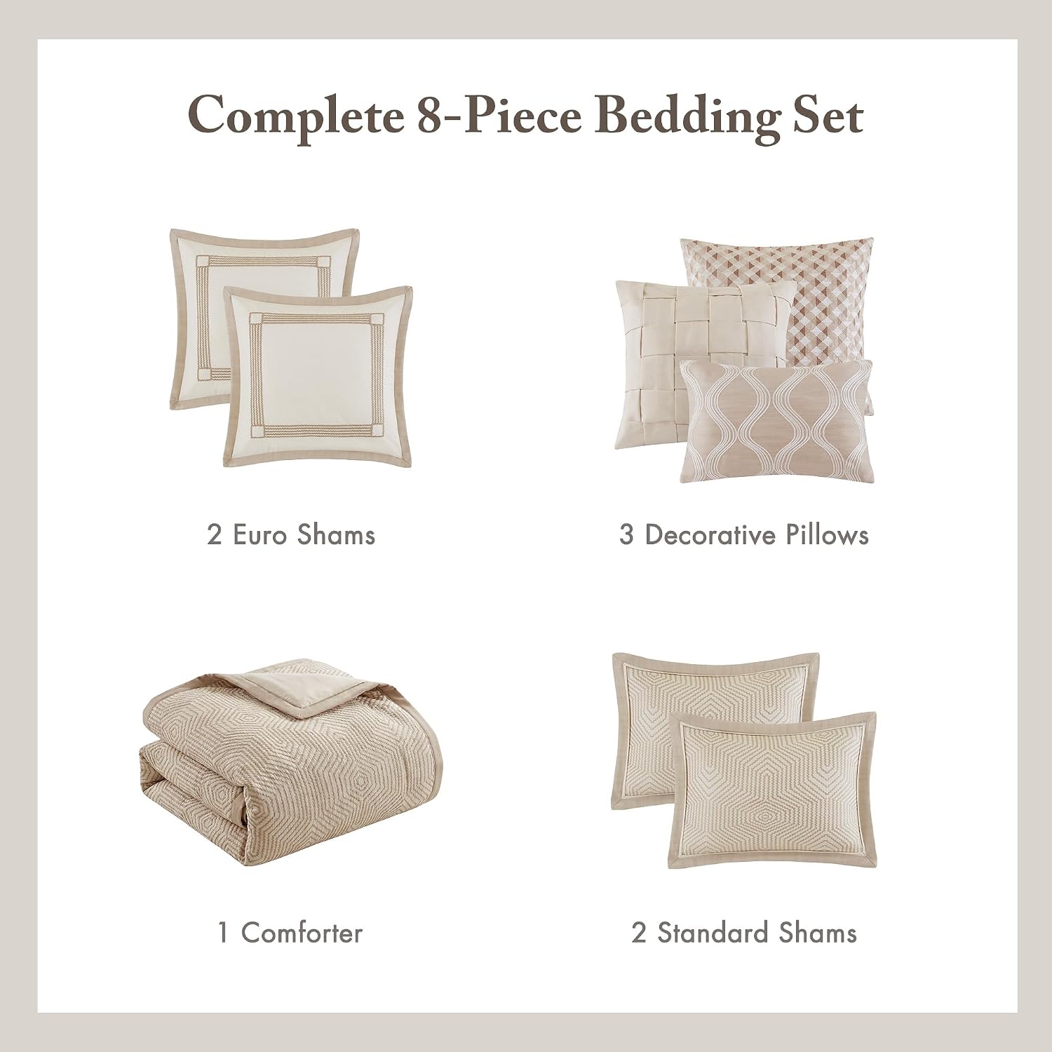 Madison Park Signature Queen Luxury Jacquard Comforter Set, Removable Duvet Cover with Insert, Oversized Overfilled Bedding, Hand-Guided Embroidered Texture Accents, Geometric Ivory, 8-Piece