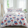 Prime Leader Red Blue Ice Cream Duvet Cover Set Queen Size 4 Pieces Independence Day Retro Ice Cream Bedding Set with Zipper Closure, 1 Comforter Cover 86x86 Inches 1 Flat Sheet & 2 Pillow Cases