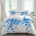 Abstract Duvet Cover Set Queen Size 4 Pieces Blue Gradient Watercolors Ink Points Minimalist Style Bedding Set with Zipper Closure, 1 Comforter Cover 86x86 Inches 1 Flat Sheet & 2 Pillow Cases