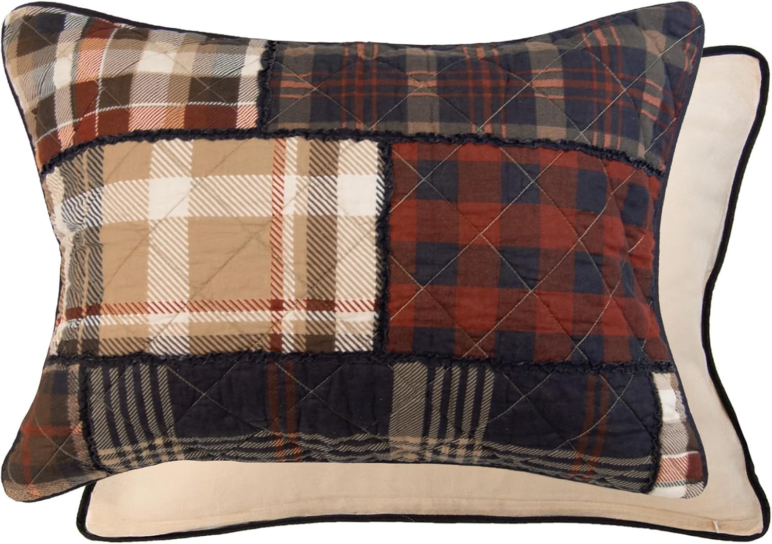 Donna Sharp King Bedding Set - 3 Piece - LJ Plaid Cotton Quilt Set with King Quilt and Two King Size Pillow Shams - Machine Washable