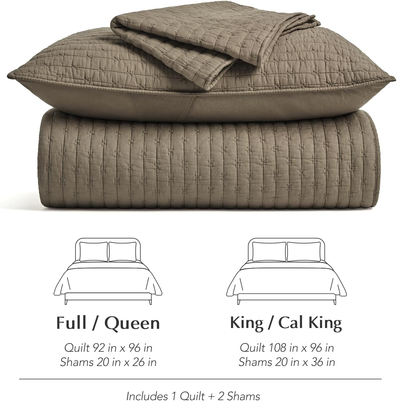 EVERGRACE Cross Stitch Pre-Washed Cotton Quilt Bedding Set King Size, Oversized 3 Pieces Lightweight Bedspread Coverlet for All Season, with 2 Matching Shams, Mocha Brown, 108'x96'