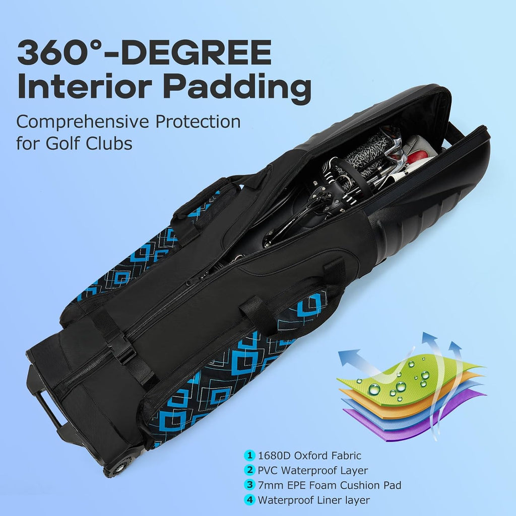 Golf Travel Bags for Airlines with Reinforced Wheels, Hard Case Top and 1680D Heavy Duty Oxford Protect Golf Clubs, Lightweight and Easy to Use