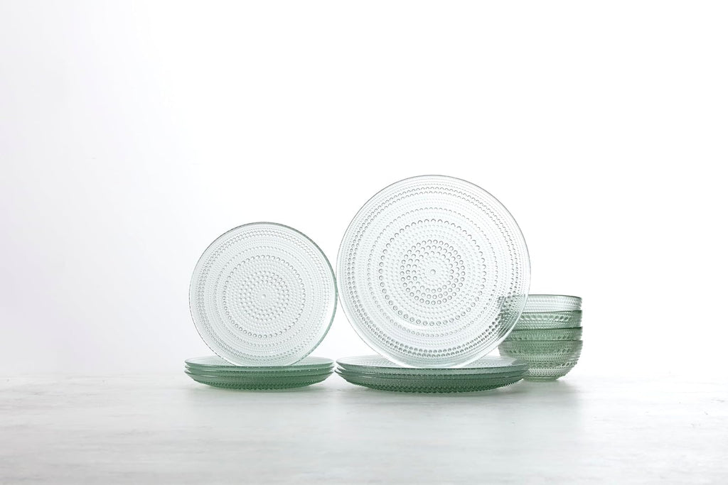 Fortessa Jupiter Hobnail Glass, 12 Piece Dinnerware Set (Service for 4), Sage Green