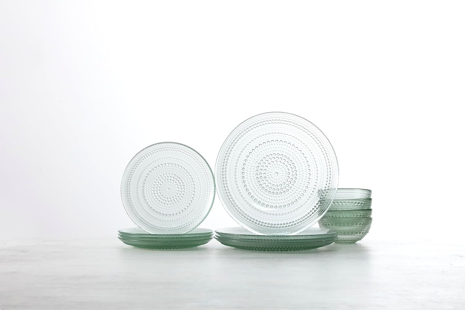 Fortessa Jupiter Hobnail Glass, 12 Piece Dinnerware Set (Service for 4), Sage Green