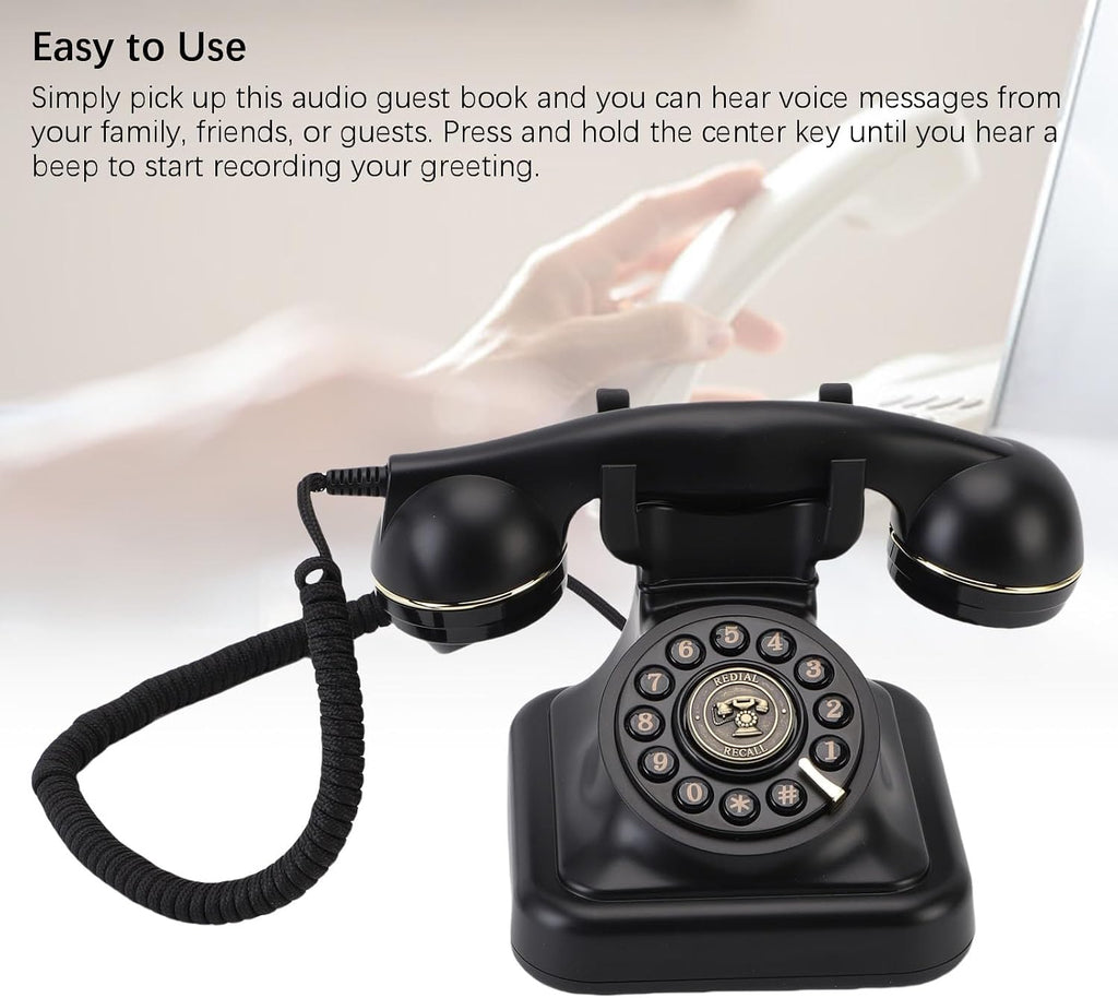 Luocute Audio Guestbook Retro Phone, Leave Message Voicemail on 32GB Card for Wedding, Birthday, Anniversary, Parties with Retro, Vintage Style, Home or Hotel Use (Black)