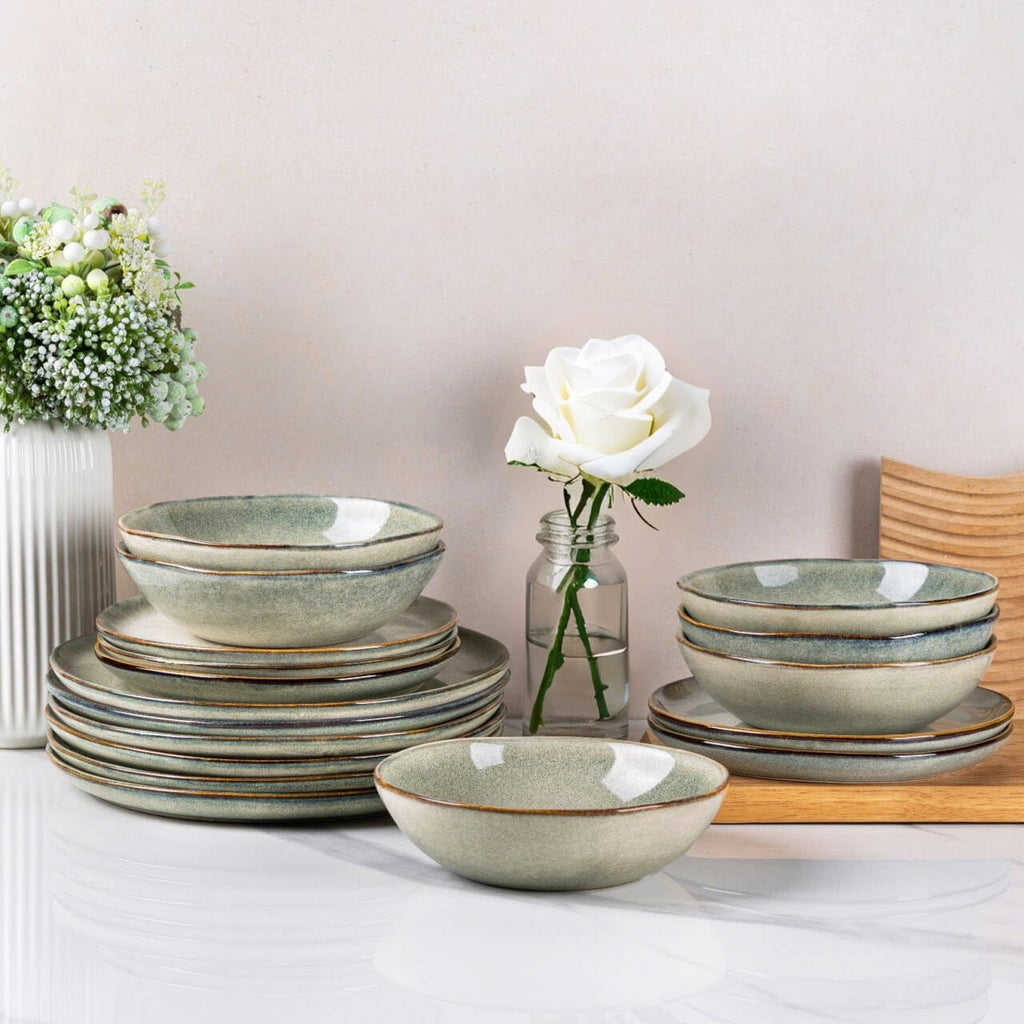 AmorArc Ceramic Dinnerware Sets,Handmade Reactive Glaze Stoneware Plates and Bowls Sets,Highly Scratch Resistant | Dishwasher & Microwave Safe Dishes Set,Service for 12 (36pc)