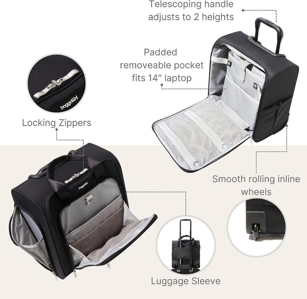 Baggallini 2 Wheel Underseater Carry-On - Lightweight Travel Weekender Luggage