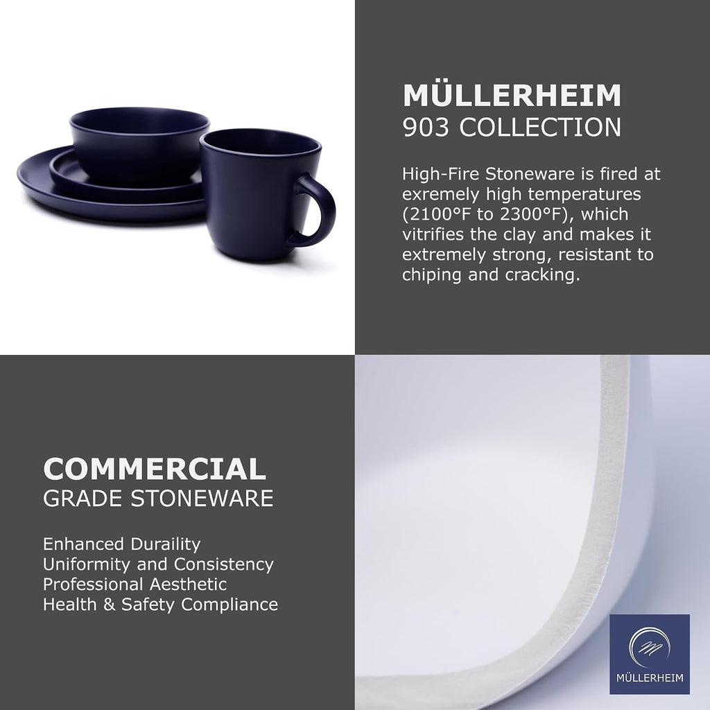 MÜLLERHEIM 903 Minimalist Collection 32-Piece Contemporary Ceramic Stoneware Dinnerware Sets for 8, Blueberry Plates and Bowls sets, Dinner Plates Set, Salad Dish Set, Bowls, Cup