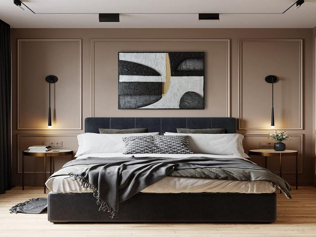 zoinart Black Framed Wabi-sabi Artwork Wall, Black and White Textured Wall Art, Modern Abstract Painting Minimalist Contemporary 24x36 Inch Wall Art