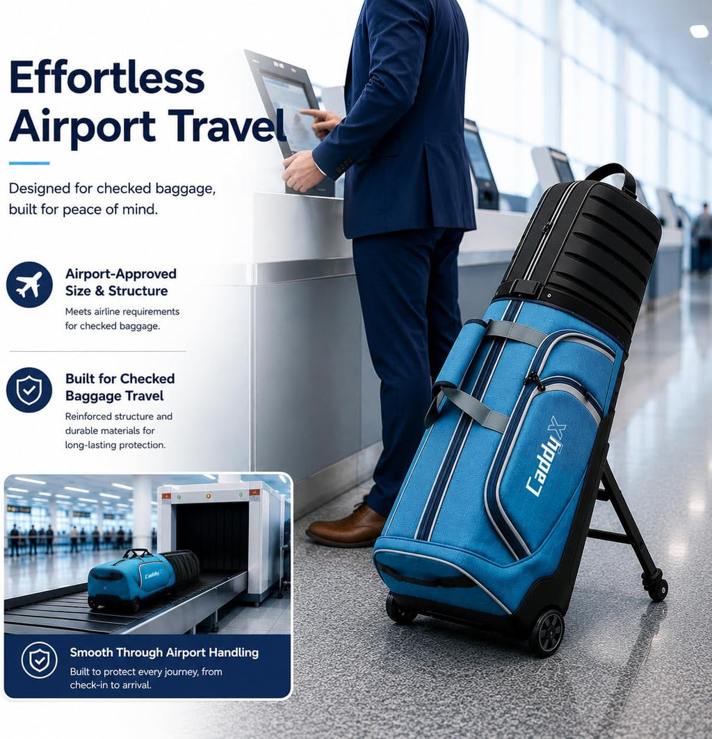 Premium Golf Travel Bag for Airlines with 4-Wheel Hands-Free Rolling & 2-Wheel Pull Mode, Enhanced Head Protection, Reinforced Hard Base