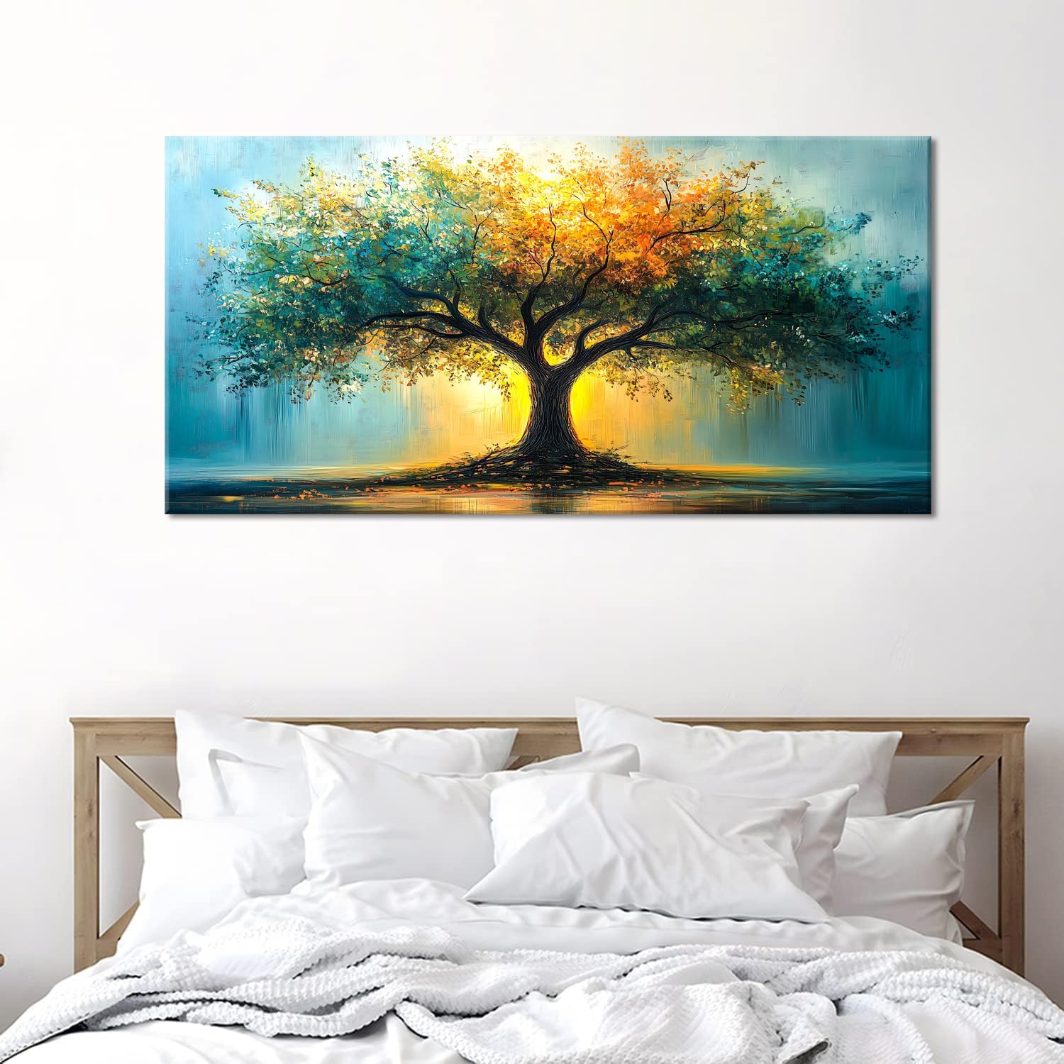 LAVIKARS Tree of Life Wall Art Oil Painting Reproduction Print Modern Abstract Canvas Paintings Waterproof Artwork Landscape Picture for Living Room Bedroom Home Office Kitchen Decor (28x58inch)