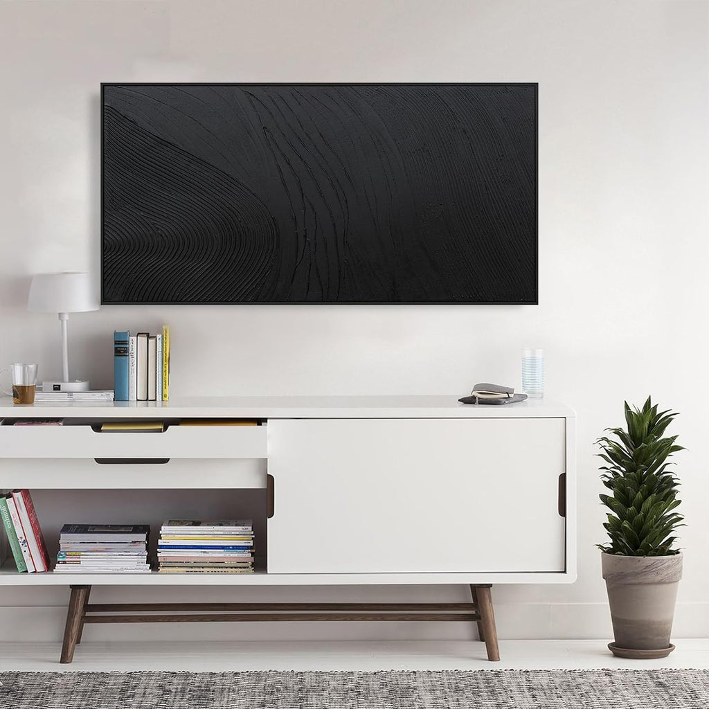 Framed Abstract Wall Art For Living Room Wall Decor Artwork 48' W X 24' H Black Hand Painted Line Texture Canvas In Large Abstract Artwork For Living Room Bedroom Office Modern Glam Decor Ready To Hang