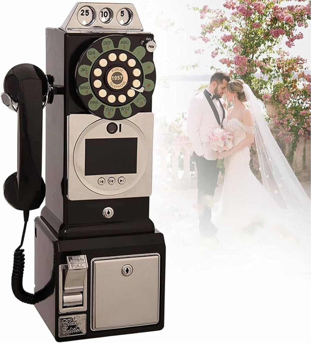 Video Audio Guest Book Wedding Phone, 32G 1080P HD Vintage Video Voice Guestbook Record Cherished Customized Audio Messages, Ideal for a Variety of Memorable Party(Black)