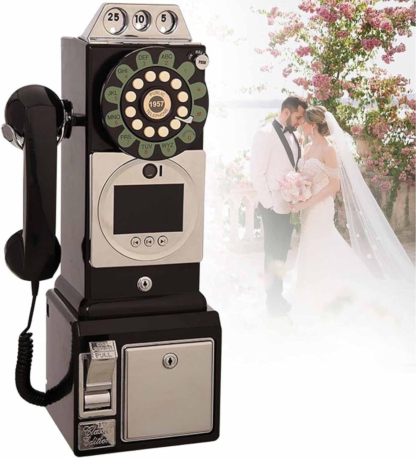 Video Audio Guest Book Wedding Phone, 32G 1080P HD Vintage Video Voice Guestbook Record Cherished Customized Audio Messages, Ideal for a Variety of Memorable Party(Black)