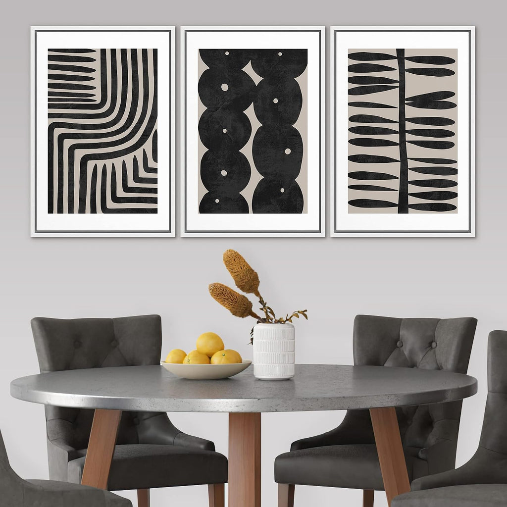 SIGNLEADER Framed Canvas Print Wall Art Set Geometric Black Paint Stroke Patterns Abstract Shapes Illustrations Modern Art Decorative Contemporary for Living Room, Bedroom, Office - 24'x36'x3 WHITE