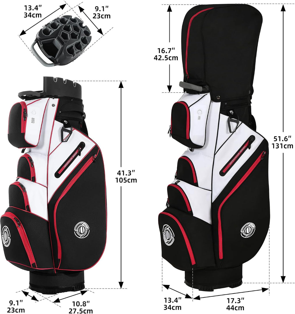 Shopsource Golf Cart Bag, 14 Way Molded Lock Top Club Bag with Full-Length Dividers, Upgrade 900D Oxford Silence Cart Bags for Men with Handles Ergonomic Strap, Stable Base
