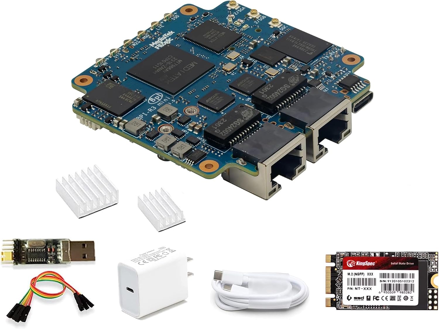 Banana Pi BPI-R3 Mini Wi-Fi 6 Wireless Dual-Band Router Board, OpenWRT Development Board, MediaTek MT7986 (Filogic 830) CPU, 2GB DDR4 RAM 8GB eMMC, Support M.2 NVMe SSD 2X 2.5GbE SFP Ethernet