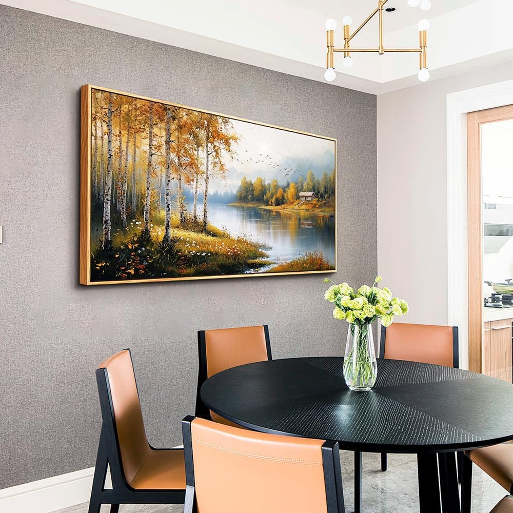 ERQINHUA Canvas Wall Art For Living Room Large Wall Decor For Bedroom Forest Landscape Painting Lakeside Watercolour Home Decorations Picture Office Farmhouse Ready To Hang Wood Framed 30x60 Inches