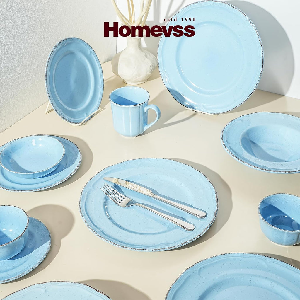 20pc Dinnerware Set, Plate and Bowl Set, Stoneware Dishes Set for 4, Microwave and Dishwahser Safe, Scratch Resistant, French Countryside Speckled Antique Blue