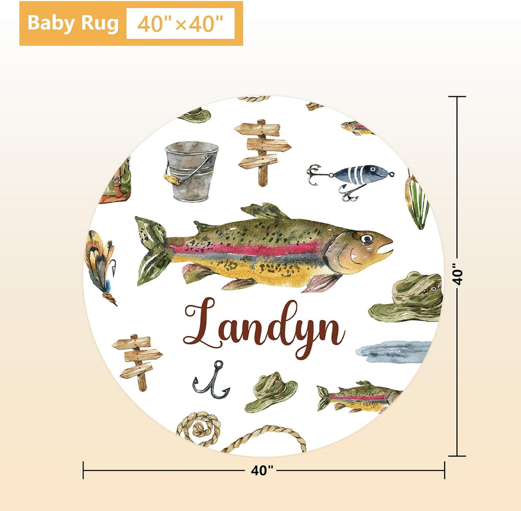 Terwex Personalized Baby Crib Set, 5 Pcs Baby Boy Crib Bedding Set, Custom Name Fishing Baby Crib Bedding Set Neutral, Double Layer Flannel Nursery Bedding Set, Newborn Infant Toddler Customized Gift