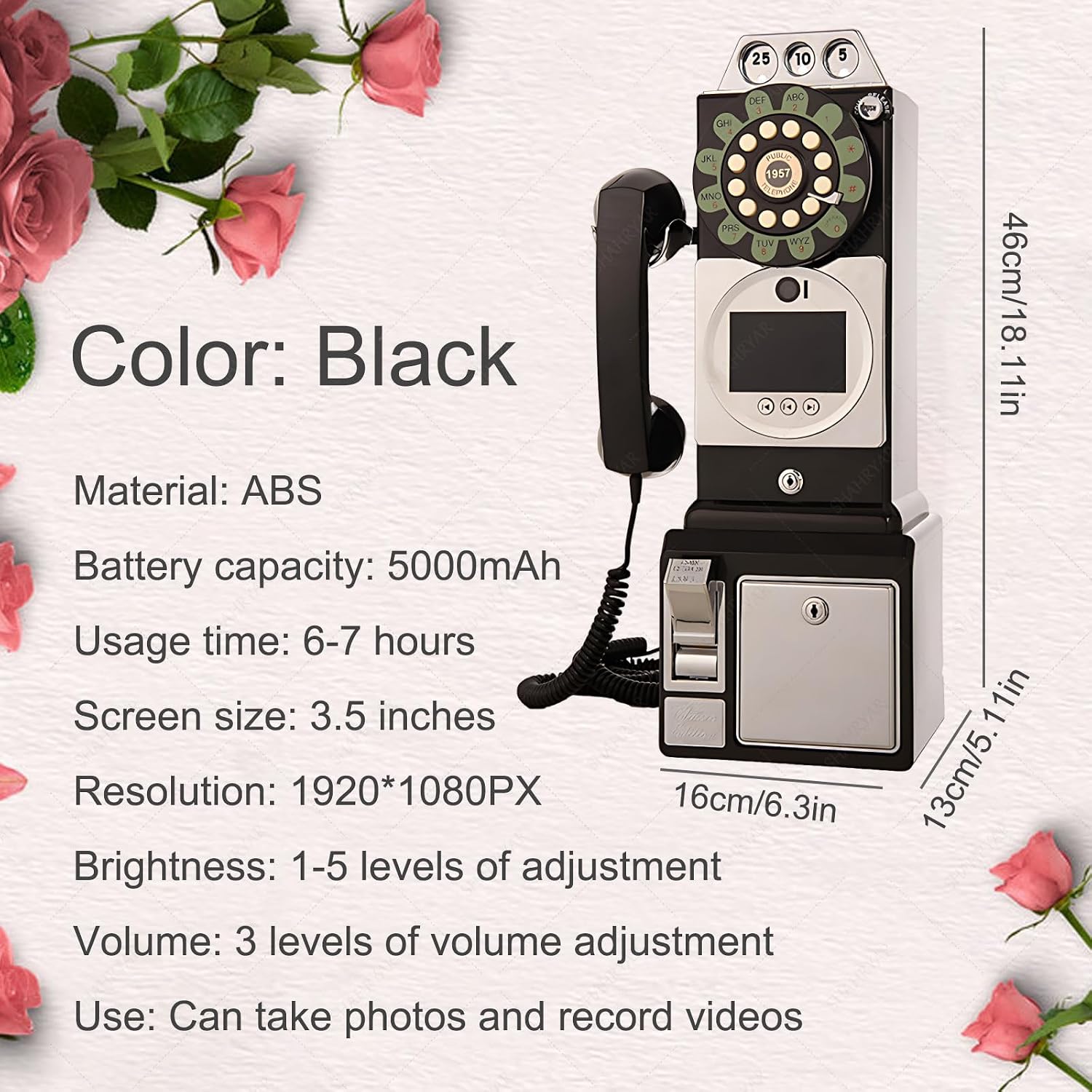 SHAHRYAR Audio Guest Book Wedding Phone, Record Customized Audio Message with Guest Book, Wedding Audio Guestbook,for Party Decoration,Audio Guest Book Phone,Black