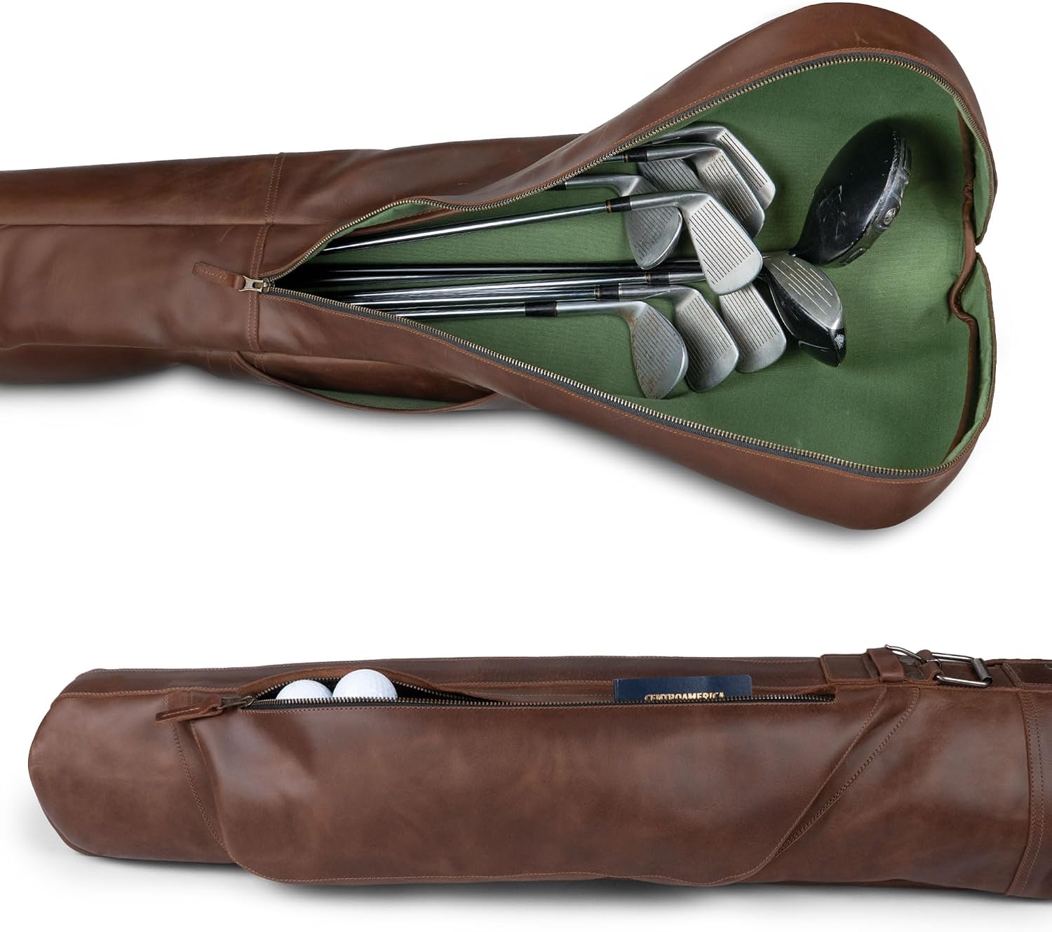 Littlefield & Co., Leather Travel Golf Club Carry Bag with Detachable Shoulder Strap, Golf Travel Bag for Airlines, Golf Club Case, Flightsafe Cover for Men, Caddy Covers, Flight Suitcase