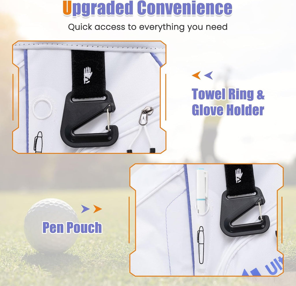 ULTIMATE 14-Way Golf Cart Bag, Golf Bag w/Molded Lock Top & Full Length Dividers, Portable Golf Club Bag w/11 Pockets, Cooler Bag, Padded Strap & Rain Hood for Men Women
