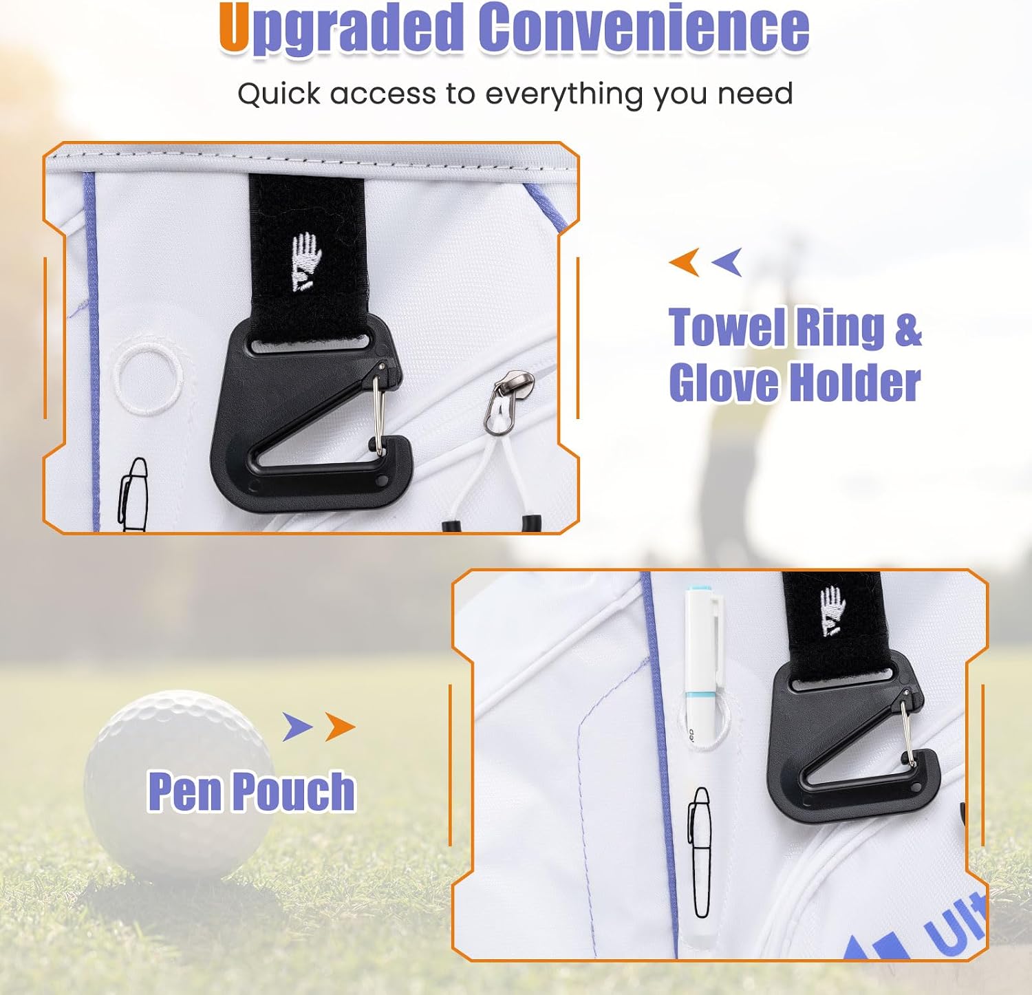 ULTIMATE 14-Way Golf Cart Bag, Golf Bag w/Molded Lock Top & Full Length Dividers, Portable Golf Club Bag w/11 Pockets, Cooler Bag, Padded Strap & Rain Hood for Men Women