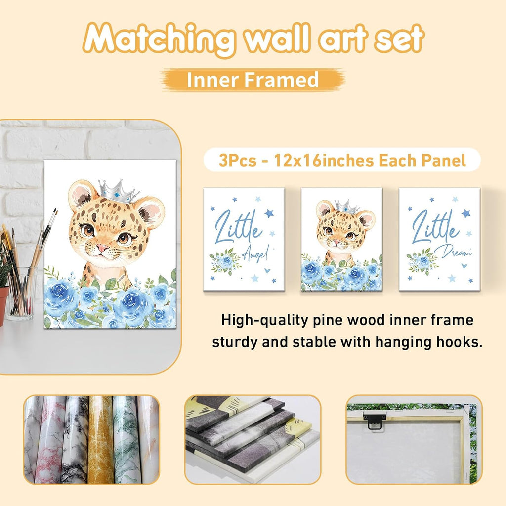 Terwex Personalized Crib Bedding Set, 5 Pcs Custom Nursery Bedding Sets with Name, Infant Bedding Set for Baby Boy Girl, Blue Leopard Double Layer Baby Crib Set, Babies Toddlers Kids Customized Gifts
