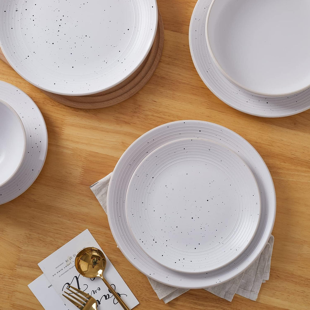 Stone Lain Lauren Modern Stoneware 32-piece Round Dinnerware Set, Plates and Bowls Set, Dish set for 8, Off White