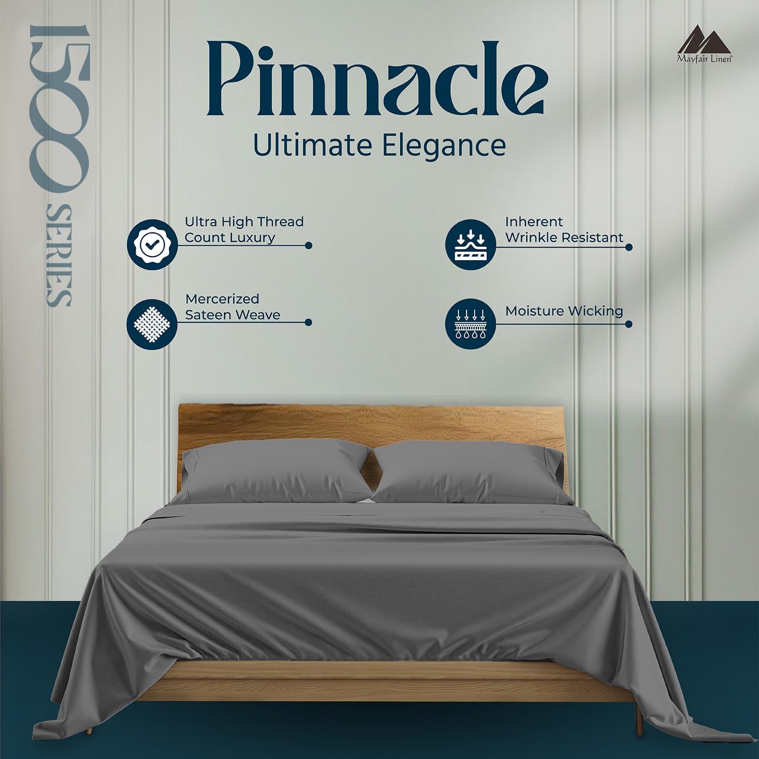 Mayfair Linen 100% Egyptian Cotton Sheets Queen Size - 1500 Series Queen Size Sheets Set Egyptian Cotton, Luxury Bedsheet (Dark Grey, 4 PC), Soft, Cooling, 17' Deep Pocket Sateen Weave Bedsheet Set
