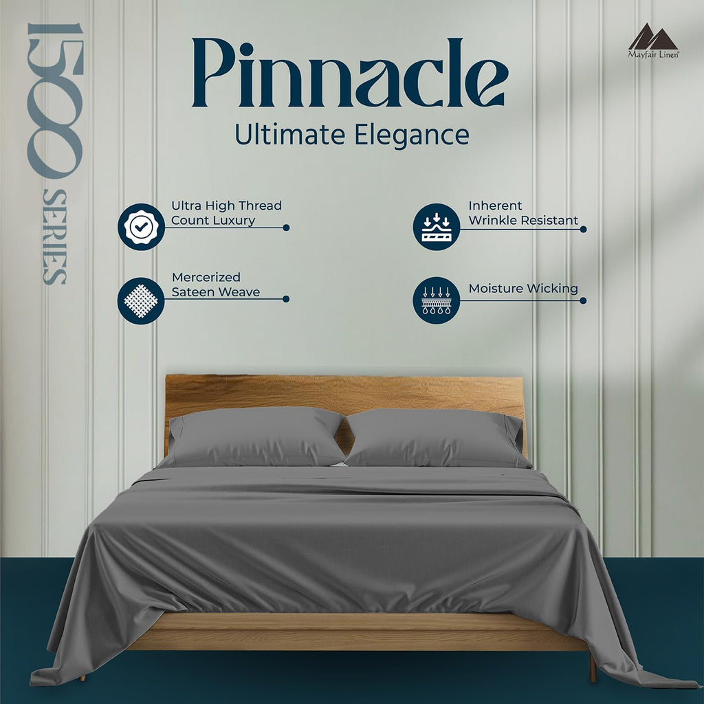 Mayfair Linen 100% Egyptian Cotton Sheets King Size - 1500 Series King Size Sheets Set Egyptian Cotton, Luxury Bedsheet (Dark Grey, 4 PC), Soft, Cooling, 17' Deep Pocket Sateen Weave Bedsheet Set