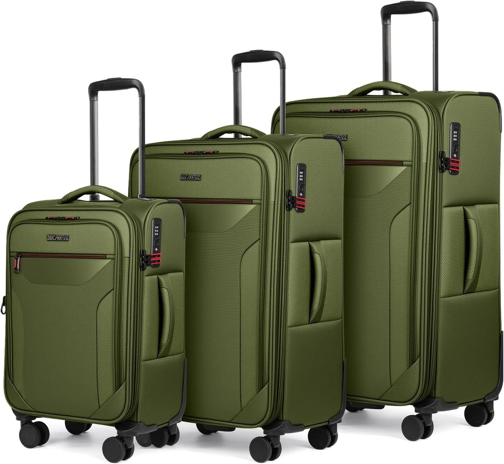 3PCS Set Softside Luggage Sets w/ Spinner Wheels,Expandable 20% Suitcase Upright Spinner Softshell w/TSA LOCK, Lightweight Durable Rolling Travel Luggage Set for Men/Women（Green,22in/28in/32in）