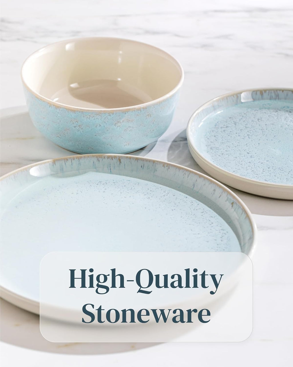 Stoneware dinnerware set 8 persons 32 pcs – Modern style plates and bowls set ceramic – Dishwasher safe and scratch resistant – Bowl and plate set – Dinner service Pure Living beige & blue
