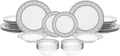 32 Piece Porcelain Dinnerware Sets for 8 – White Plates and Bowls with Silver Greek Key Design - Dish Set for Kitchen Table, Everyday Dining or Formal Occasions (Meander Silver)