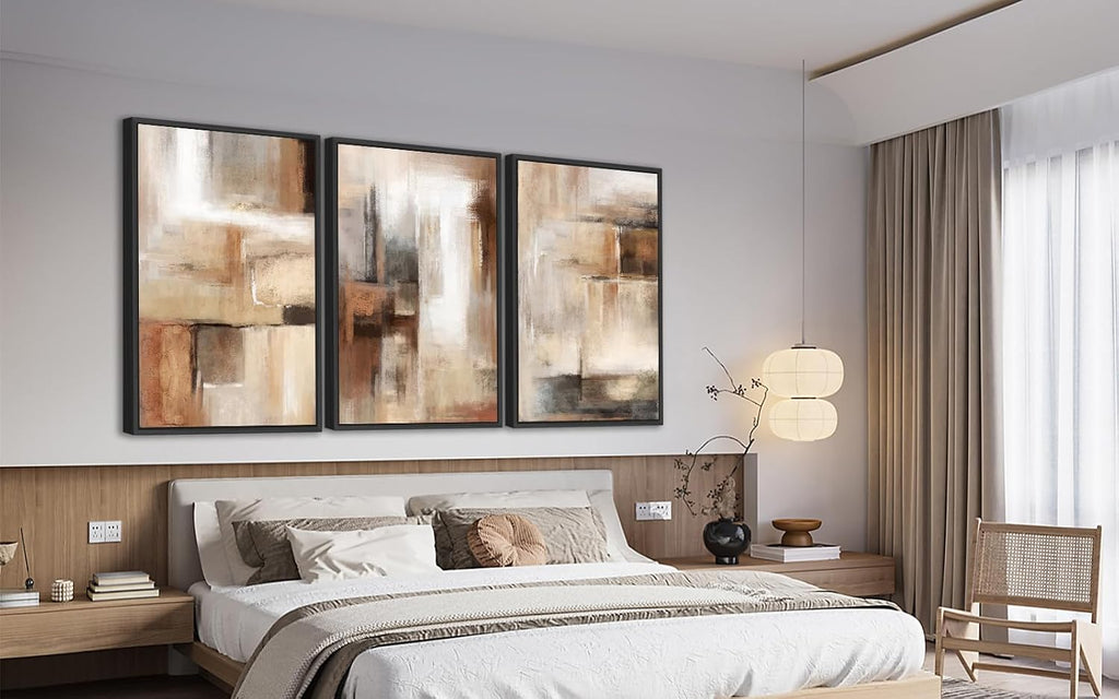 ASDCEUTICALS Large Canvas Wall Art - Brown and Beige Abstract Pictures for Living Room Vintage Wall Decor Retro Rustic Paintings Black Float Framed for Bedroom Dinning Room 20' X 28' X 3 pcs