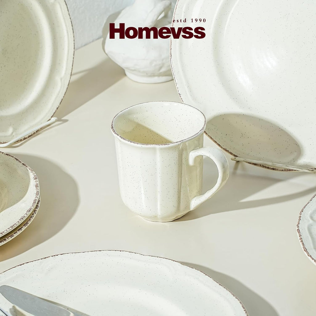 56pc Dinnerware Set, Plate and Bowl Set, Stoneware Dishes Set for 8, Microwave and Dishwahser Safe, Scratch Resistant, French Countryside Speckled Antique Cream