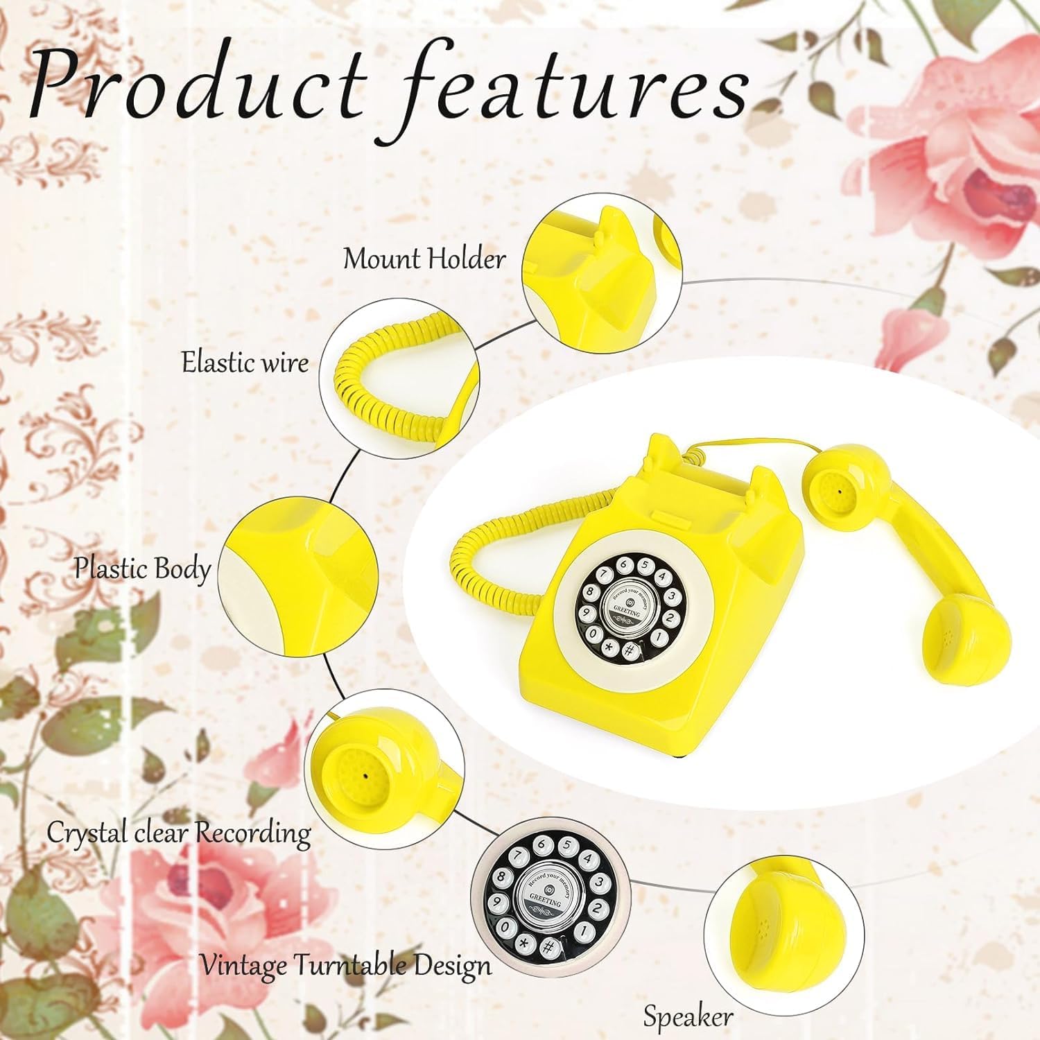 Audio Guest Book Wedding Phone with Flight Case, Record Customized Audio Message with Guest Book Retro Phone Audio GuestBook for Wedding Birthday Party Confession (Yellow)