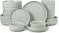 HaWare 24-Piece Plates and Bowls Set for 6, Stoneware Dinnerware Sets with Pasta Bowl, Dishes Set for Home Restaurant, Speckled Asparagus Green