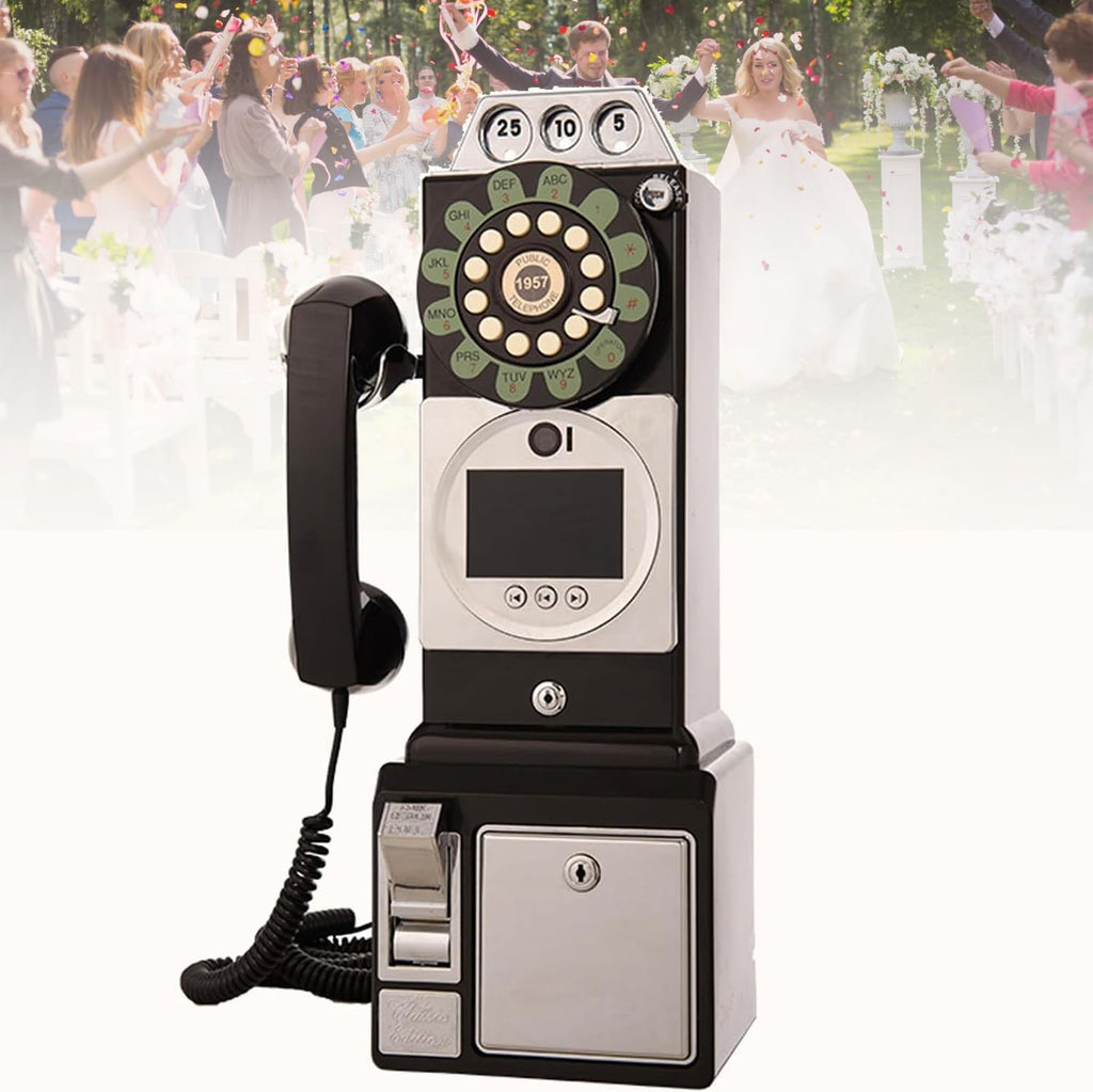32G 64G New Audio Video Guestbook, 1080P Video Guestbook Wedding Phone, SD Card Customized Video Audio Guest Book with Lens Recording, Retro 1960's Style Vintage Audio Guest Book,Black-64G