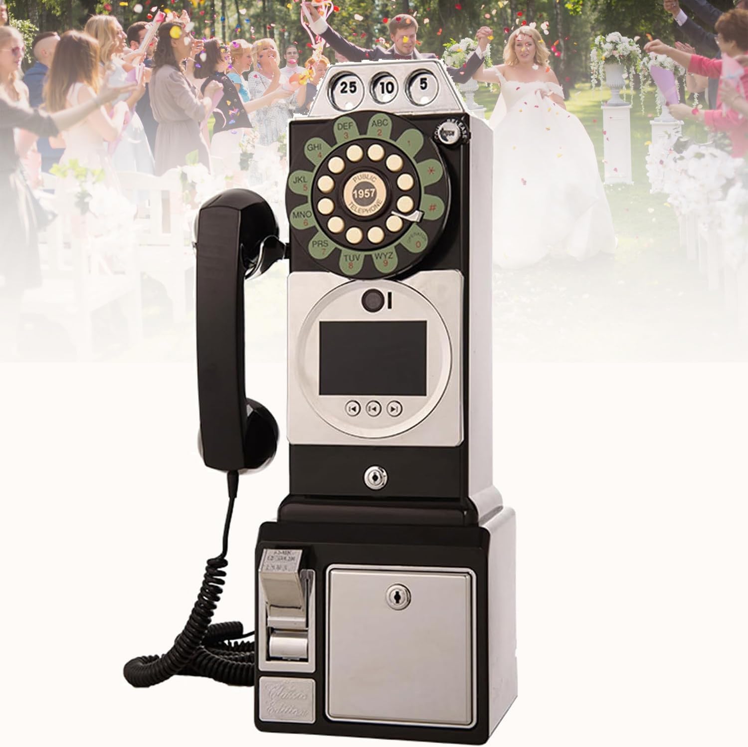 32G 64G New Audio Video Guestbook, 1080P Video Guestbook Wedding Phone, SD Card Customized Video Audio Guest Book with Lens Recording, Retro 1960's Style Vintage Audio Guest Book,Black-64G