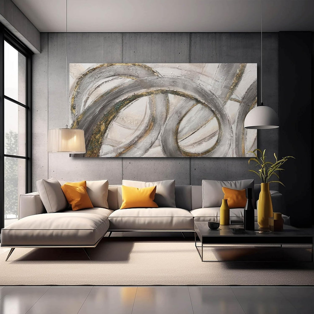 VAYIMDH Canvas Wall Art for Living Room Large Graffiti Wall Decor Grey and Beige Picture Painting for Home Office Bedroom 29'x 58' Ready to Hang