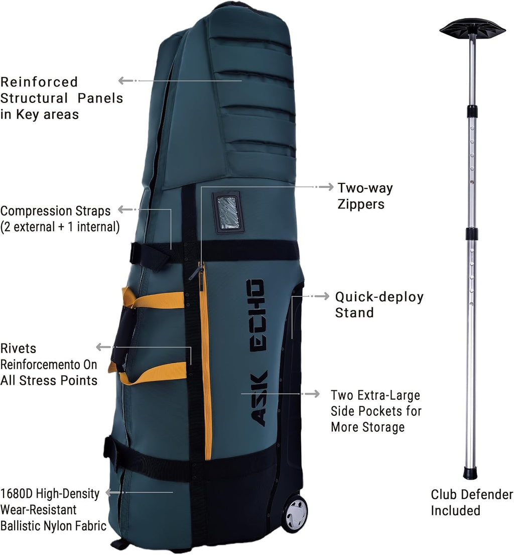 ASK ECHO Locklink StableRoller Golf Travel Bag with 4-Wheel Rolling System, Extendable Support Stand Legs