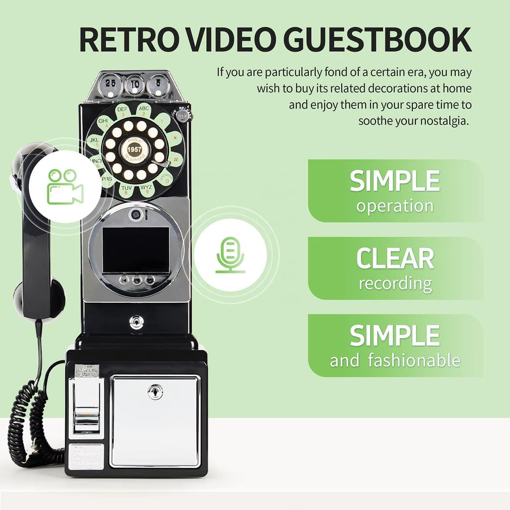 Audio Guestbook, Audio Guest Book Wedding Phone, with 3.5-Inch Display and 32g Memory, 1080p, Built-in 5000mah Battery, Suitable for Weddings, Parties, Anniversaries, Etc.,Black