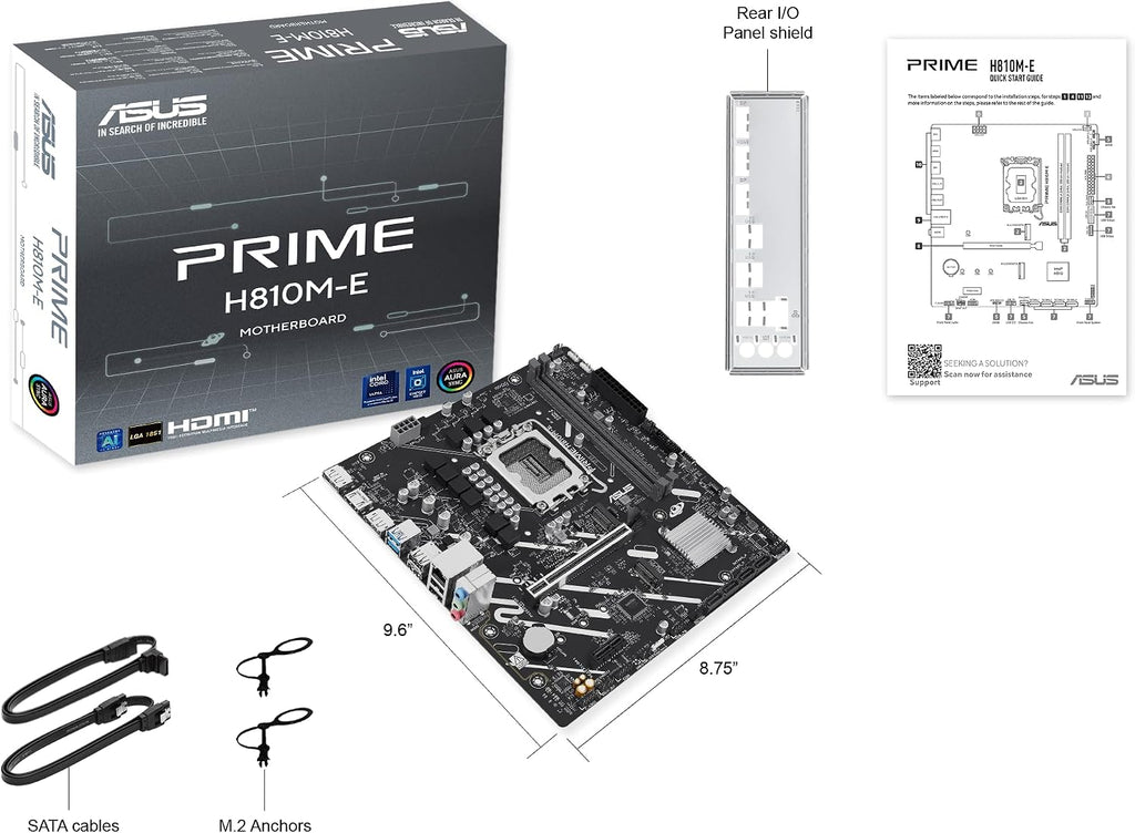 ASUS Prime H810M-E-CSM Intel® H810 mATX Commercial CSM Motherboard, LGA 1851, DDR5, PCIe 4.0, M.2, 1G LAN, HDMI, USB 3.2, AI PC-Ready, ASUS Control Center Express Support for SMB & IT Deployments
