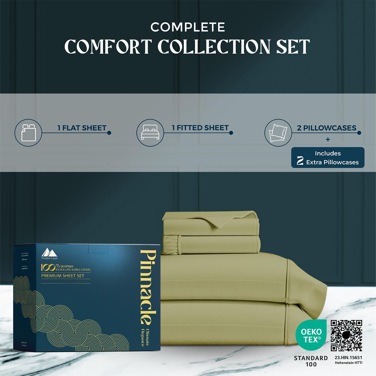 Mayfair Linen 100% Egyptian Cotton Sheets Queen Size - 1500 Series Queen Size Sheets Set Egyptian Cotton, Luxury Bedsheet (Sage Green, 4 PC), Soft, Cooling, 17' Deep Pocket Sateen Weave Bedsheet Set