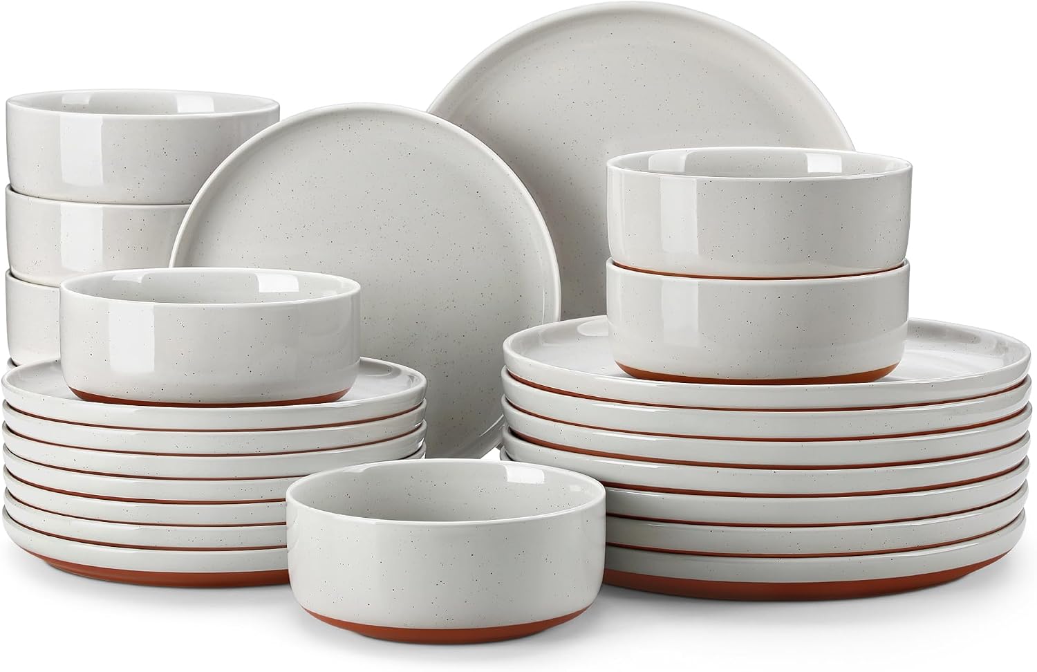 MALACASA Plates and Bowls Sets, 24 Pieces Modern Ceramic Dinnerware Set for 8 Kitchen Dinner Set Stoneware Dishware Dishes Set Microwave and Dishwasher Safe, Grey, Series TARA