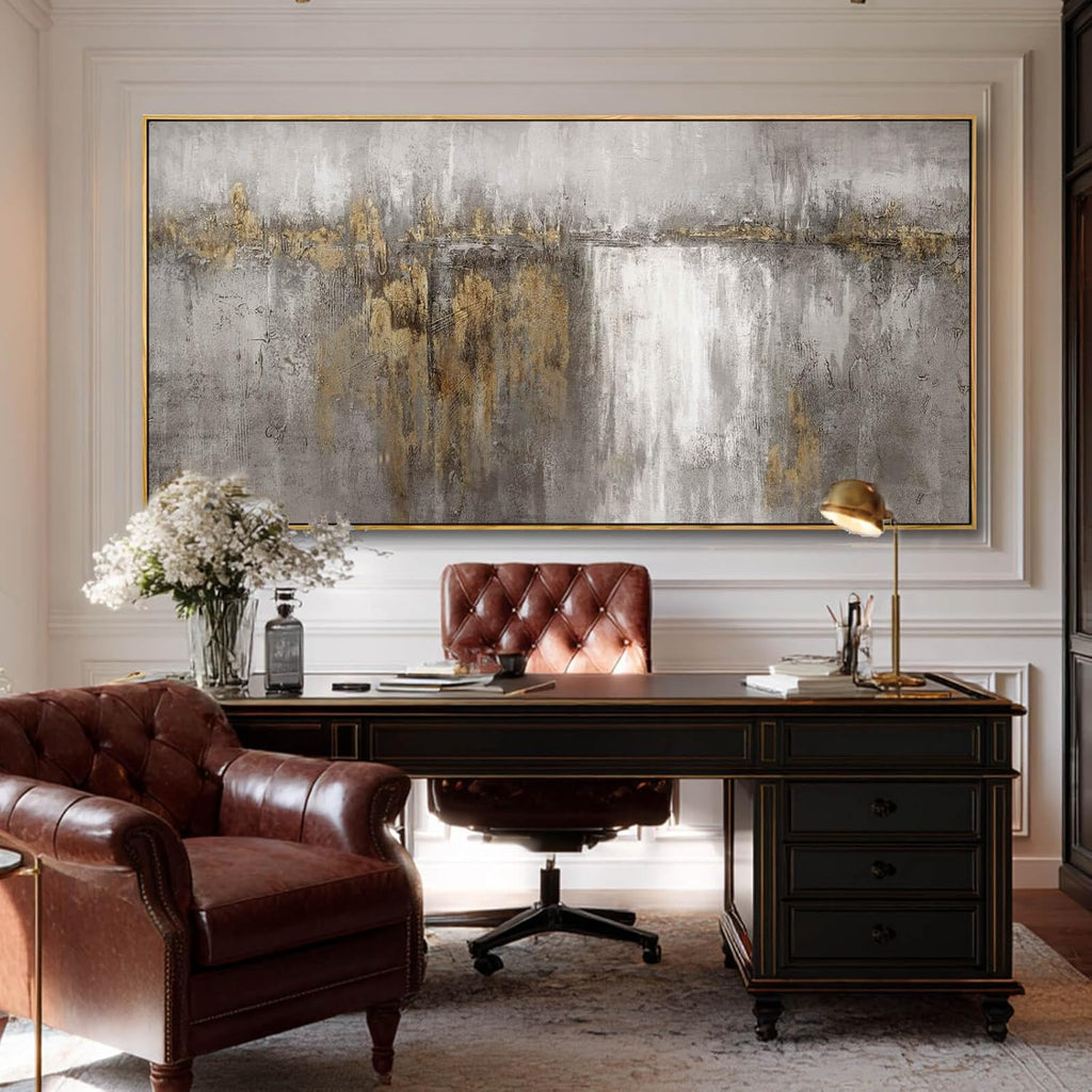 Neutral Canvas Arts Gold Wall Art Decor Framed Abstract Pictures Grey Prints Artwork for Living Room Bedroom Dining Room Home Office Decor 29'x58'